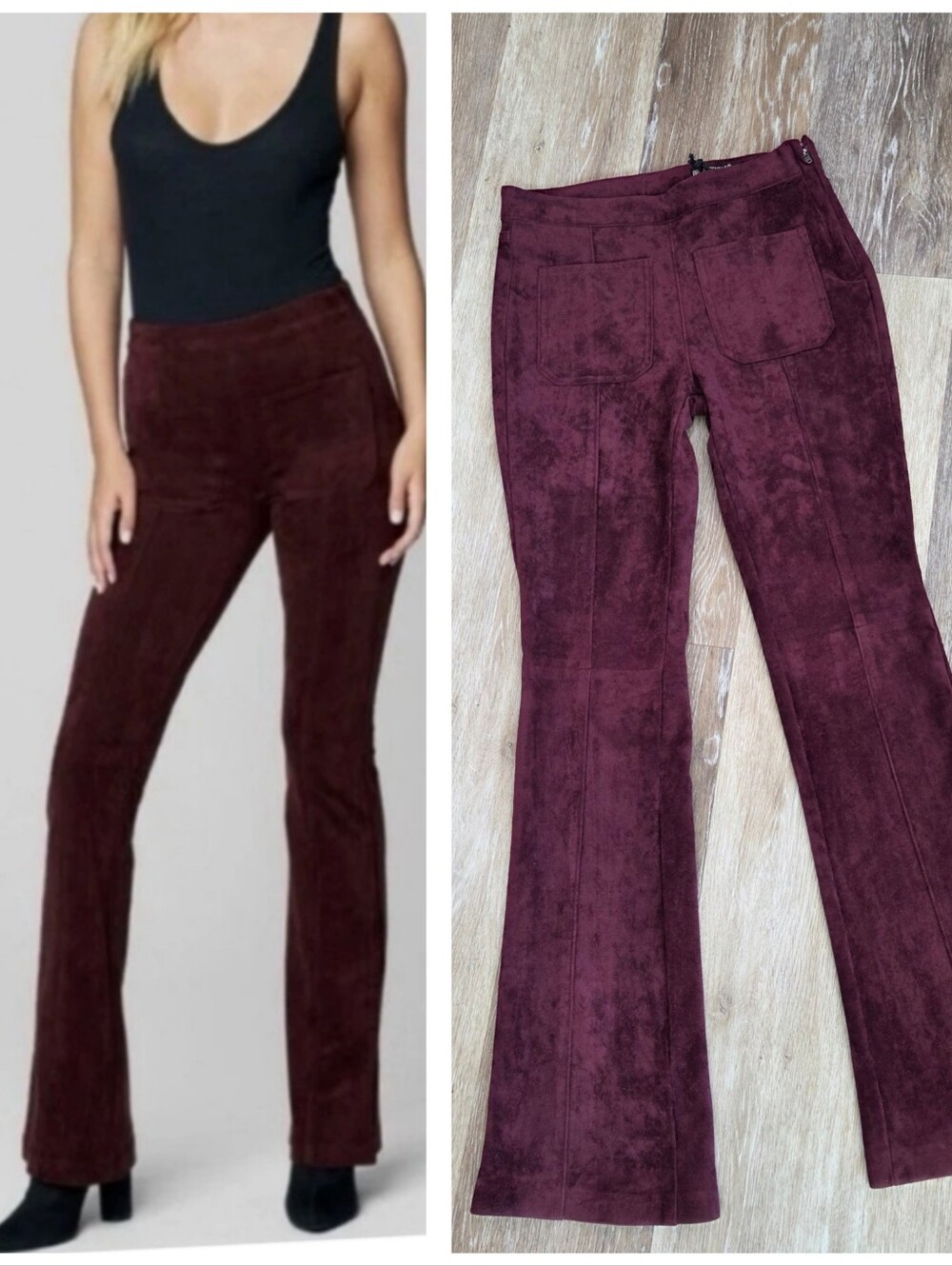 Blank NYC Faux Suede Patch Pocket Mini Boot Cut Flare Pants NWT Velvet Burnout